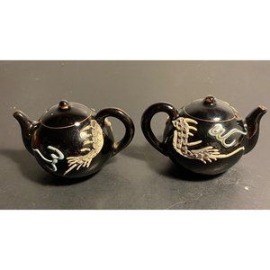 Vintage Dragonware Salt Pepper Teapot Set Moriage Black Japanese Tea Garden